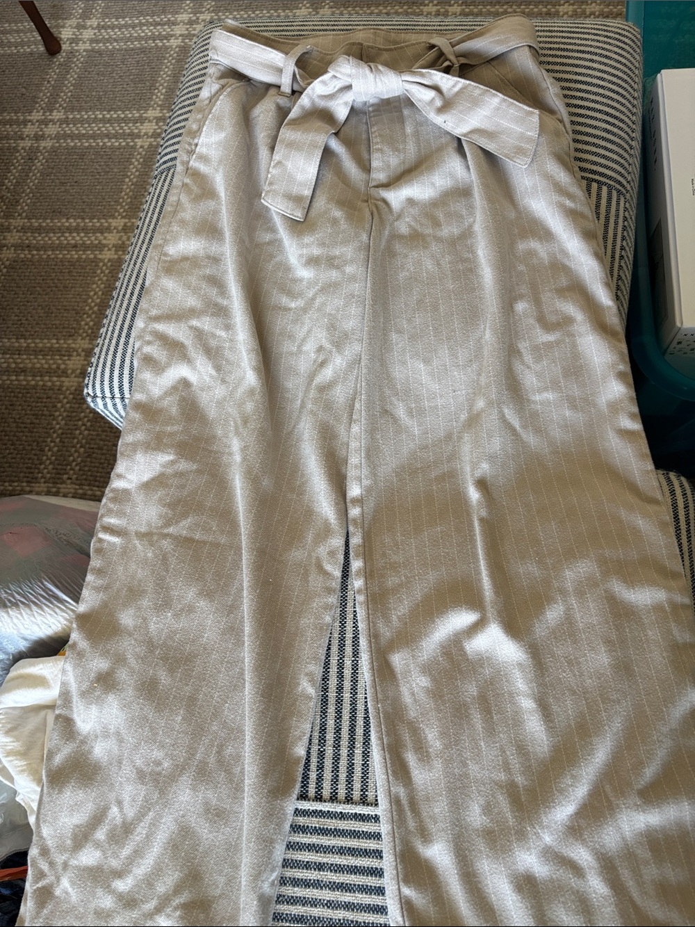 abercrombie kids beige pinstripe Pants with Button Waist 11/12